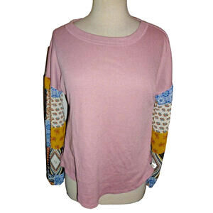 NWT Baea Womens Large‎ Pink Waffle Knit Long Sleeve T-Shirt $78 sz S Small